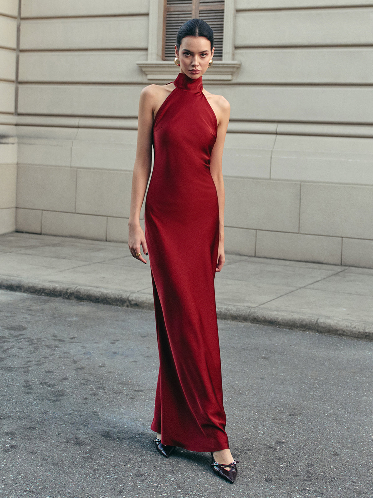 ✨Deslumbrante Vestido Largo de Satén con Espalda Descubierta