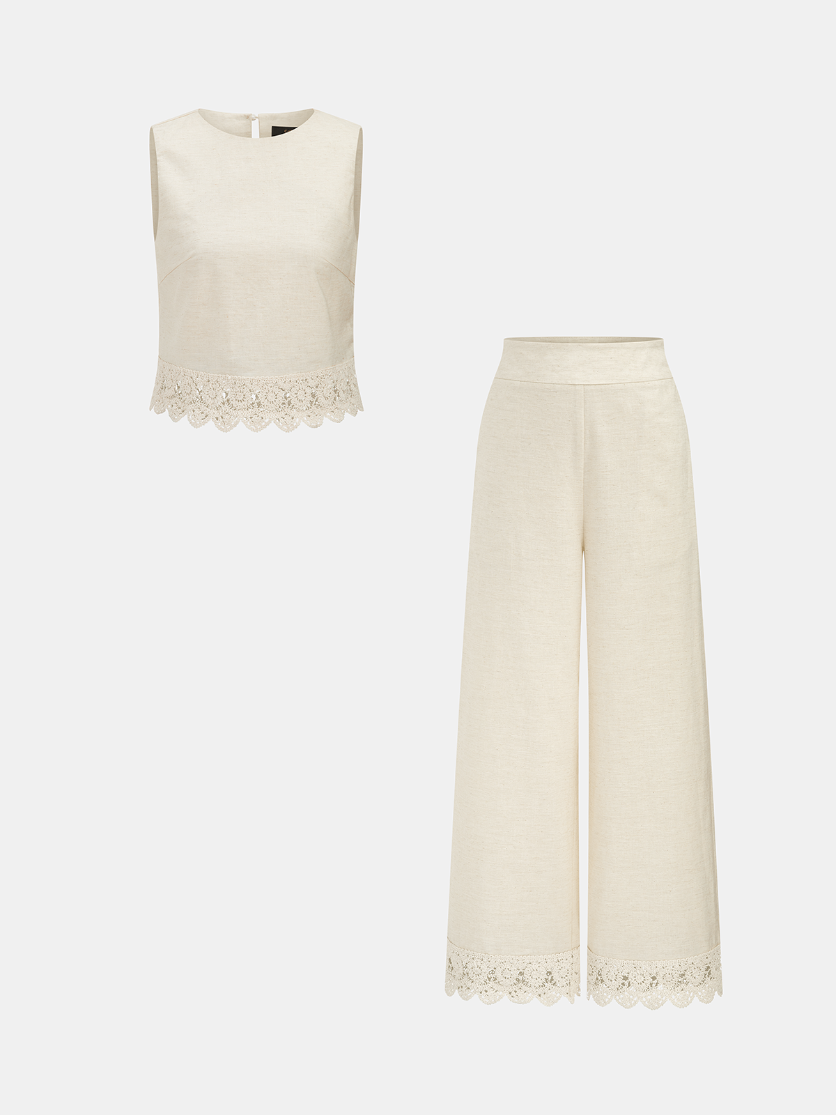 Conjunto Elegante de Lino con Encaje Delicado