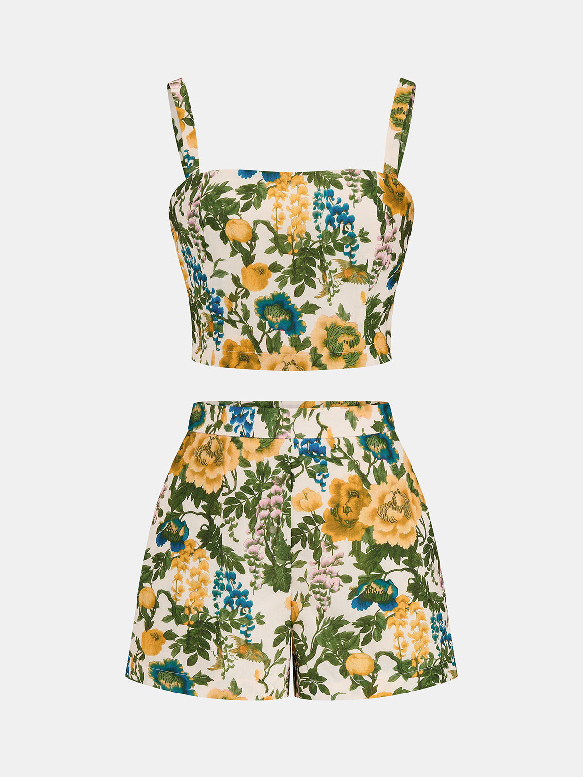 Conjunto Premium: Top con estampado floral y pantalón corto, estilo fresco y elegante