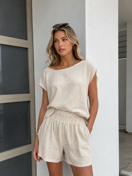 Conjunto Elegante de Lino y Algodón con Bolsillos