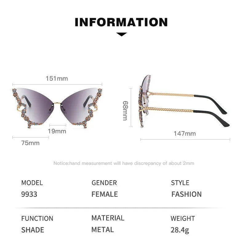 Gafas de Sol Mariposa con Diamantes Brillantes